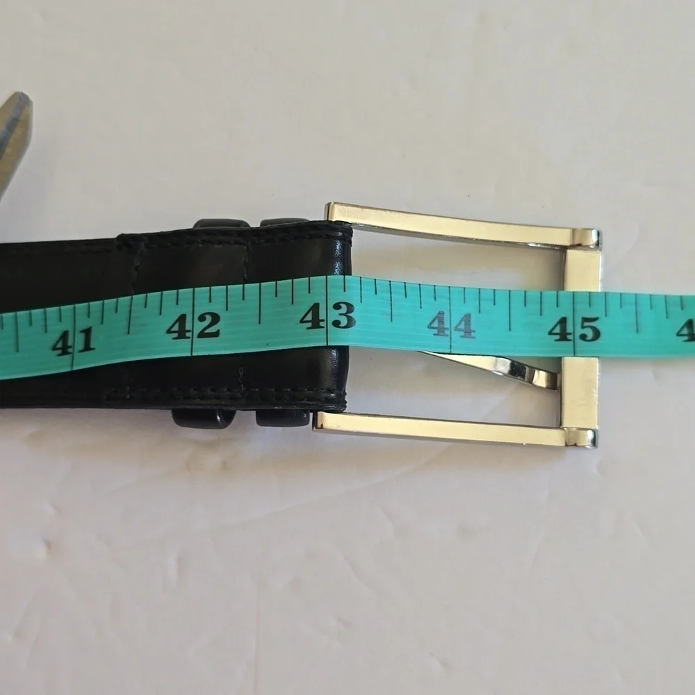Mens Black Leather Silver Buckle Belt New! Sz.38